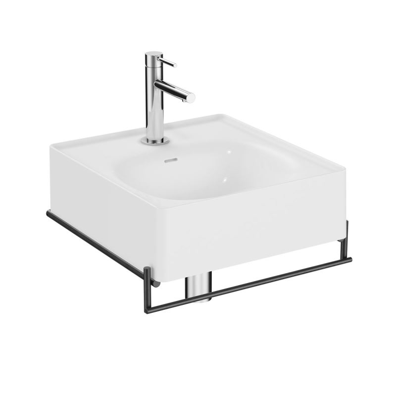 Handwaschbecken-SetEqual Set Handwaschbecken, 43 cm, mit Handtuchhalter, Weiß Hochglanz/Schwarz Matt