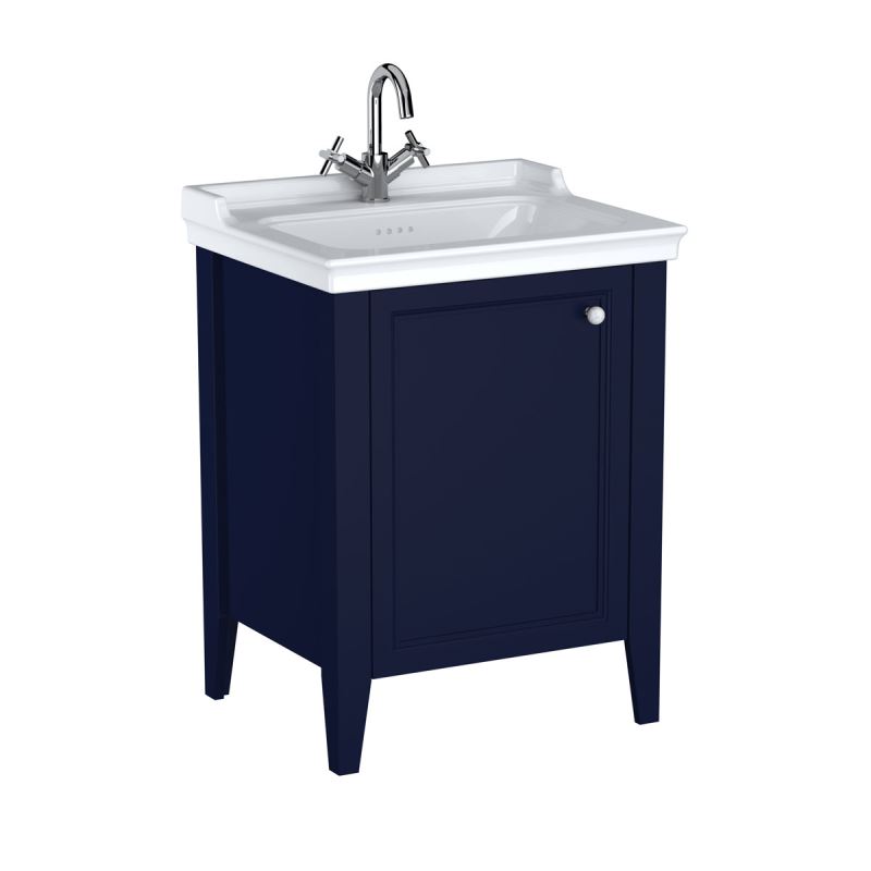 Möbelwaschtisch-SetValarte Set, 65 cm, Möbelwaschtisch + Waschtischunterschrank 1 Tür Türanschlag links, Stahlblau (Lack)