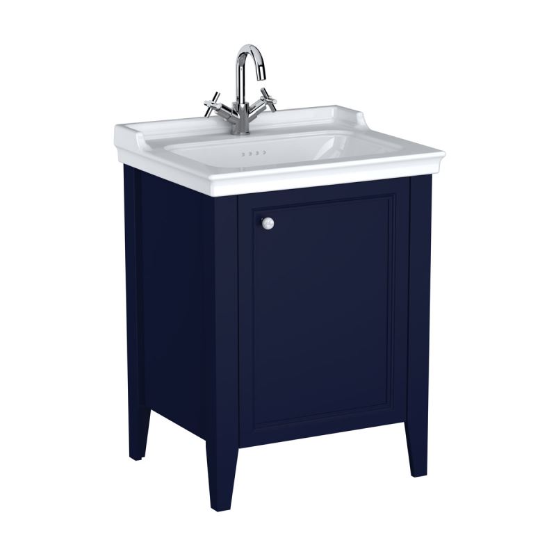 Möbelwaschtisch-SetValarte Set, 65 cm, Möbelwaschtisch + Waschtischunterschrank 1 Tür Türanschlag rechts, Stahlblau (Lack)