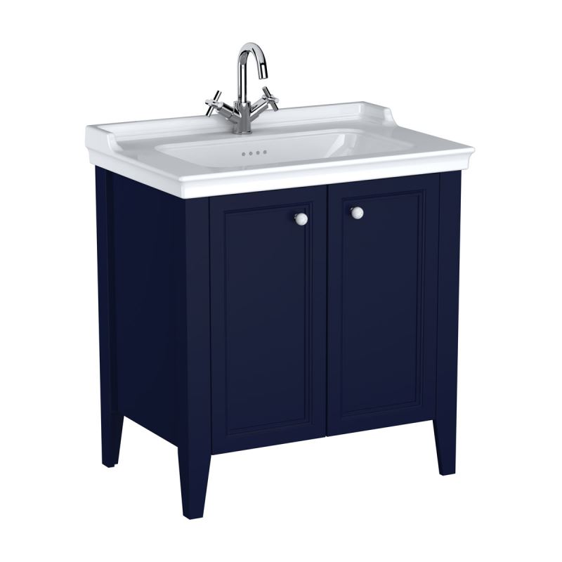 Möbelwaschtisch-SetValarte Set, 80 cm, Möbelwaschtisch + Waschtischunterschrank 2 Türen, Stahlblau (Lack)