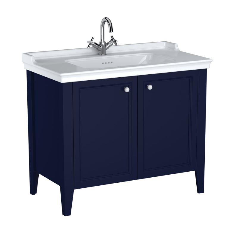 Möbelwaschtisch-SetValarte Set, 100 cm, Möbelwaschtisch + Waschtischunterschrank 2 Türen, Stahlblau (Lack)