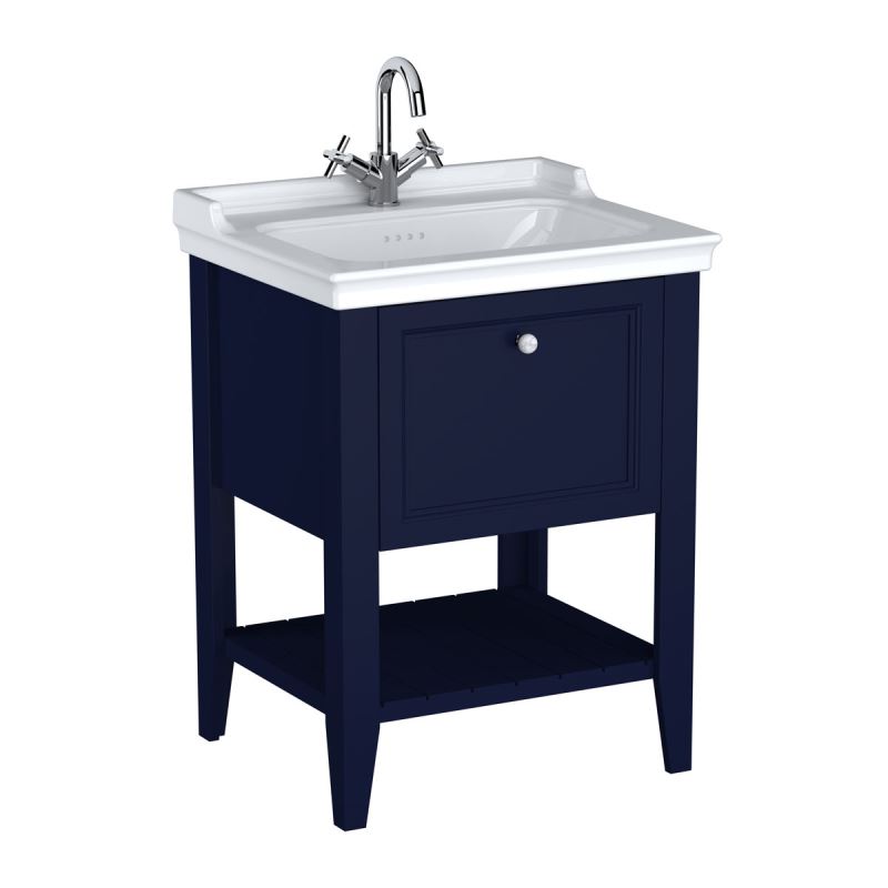 Möbelwaschtisch-SetValarte Set, 65 cm, Möbelwaschtisch + Waschtischunterschrank 1 Lade, Stahlblau (Lack)