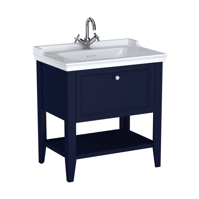  Set Waschtisch + Unterschrank ValarteValarte Set, 80 cm, Möbelwaschtisch + Waschtischunterschrank 1 Lade, Stahlblau (Lack)