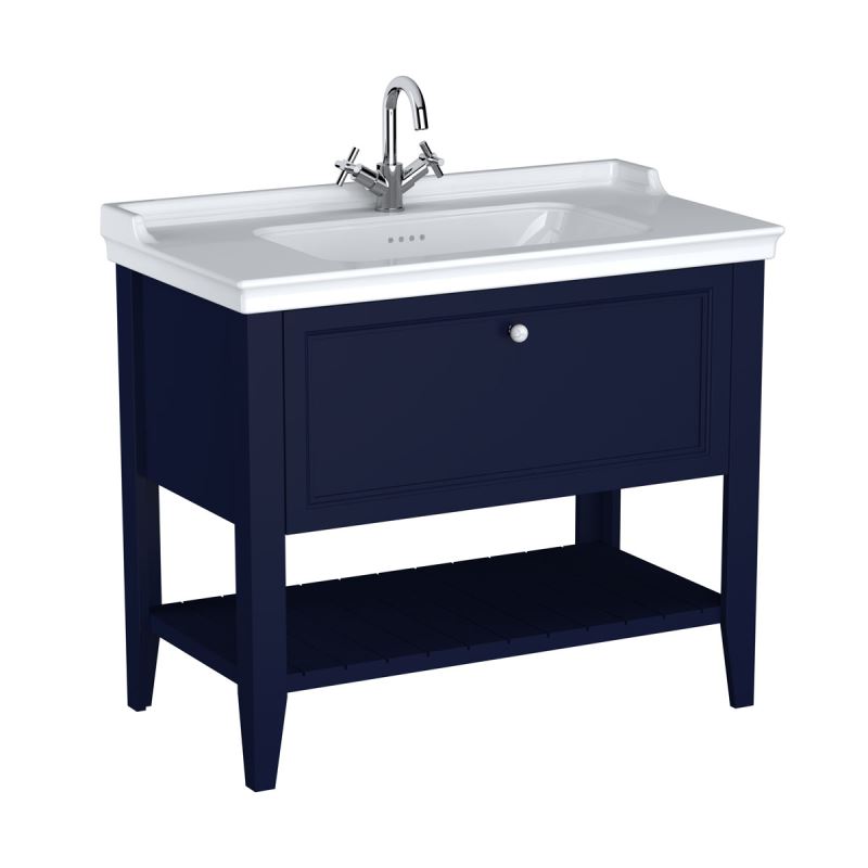 Möbelwaschtisch-SetValarte Set, 100 cm, Möbelwaschtisch + Waschtischunterschrank 1 Lade, Stahlblau (Lack)