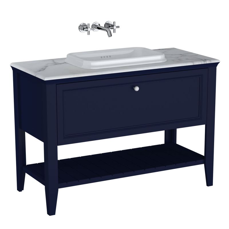 Einbauwaschtisch-SetValarte Set, 118 cm, Einbauwaschtisch + Waschtischunterschrank 1 Lade, Stahlblau (Lack)