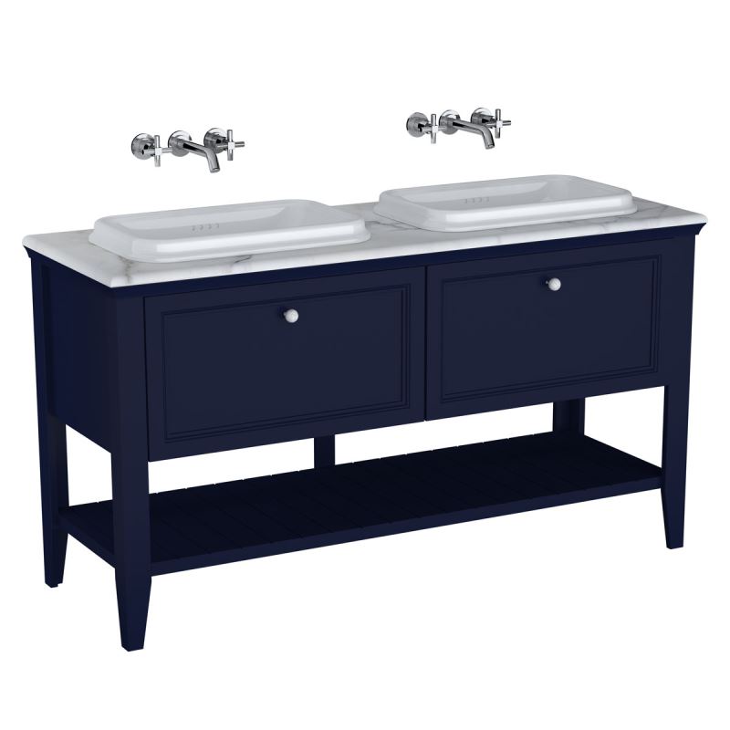  Set Waschtisch + Unterschrank ValarteValarte Set, 150 cm, Einbauwaschtische + Waschtischunterschrank 2 Laden, Stahlblau (Lack)