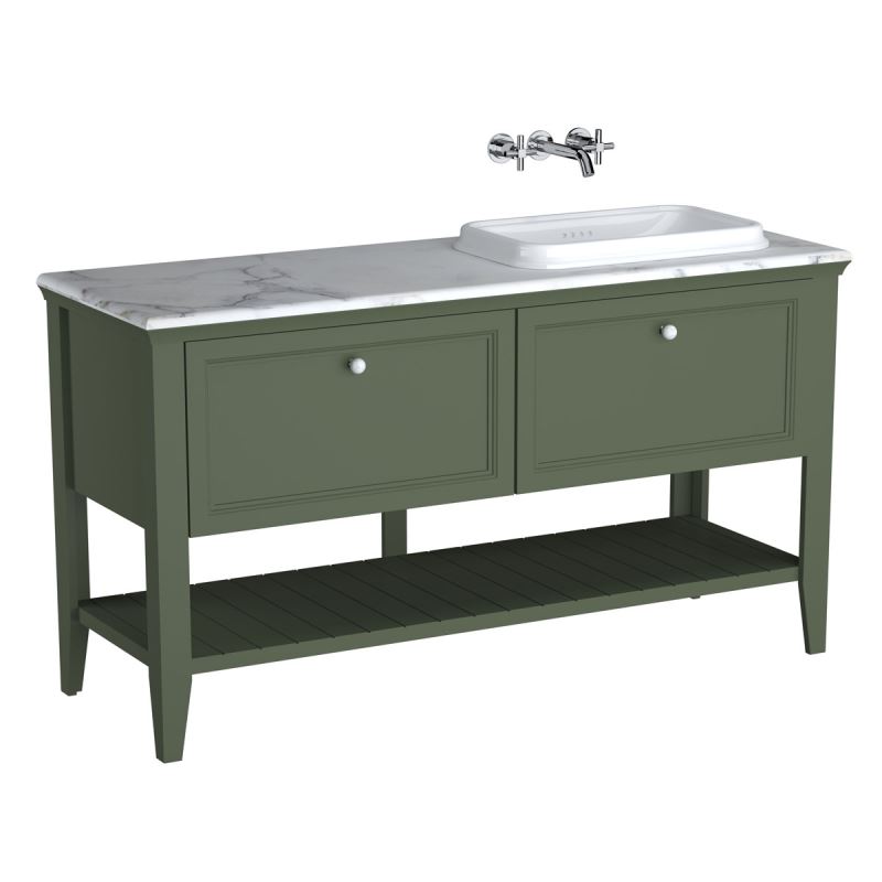 Einbauwaschtisch-SetValarte Set, 150 cm, Einbauwaschtisch rechts + Waschtischunterschrank, 2 Laden, Vintage Grün (Lack)