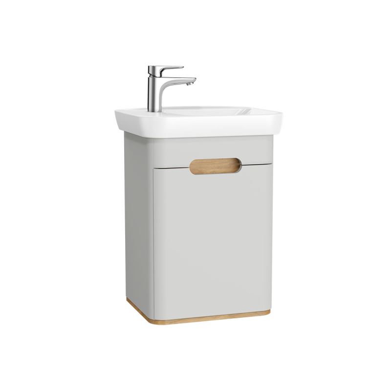 Handwaschbecken-SetSento Set, 50 cm, Handwaschbecken + Unterschrank, 1 Tür, Türanschlag links, Hellgrau Matt