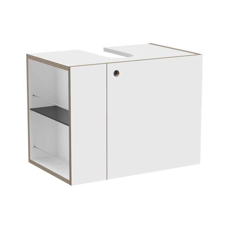 Waschtischunterschrank CompactArchiPlan Waschtischunterschrank Compact mit Regal 59 x 38 cm 1 Tür Türanschlag rechts Siphonausschnitt mittig Weiß Matt